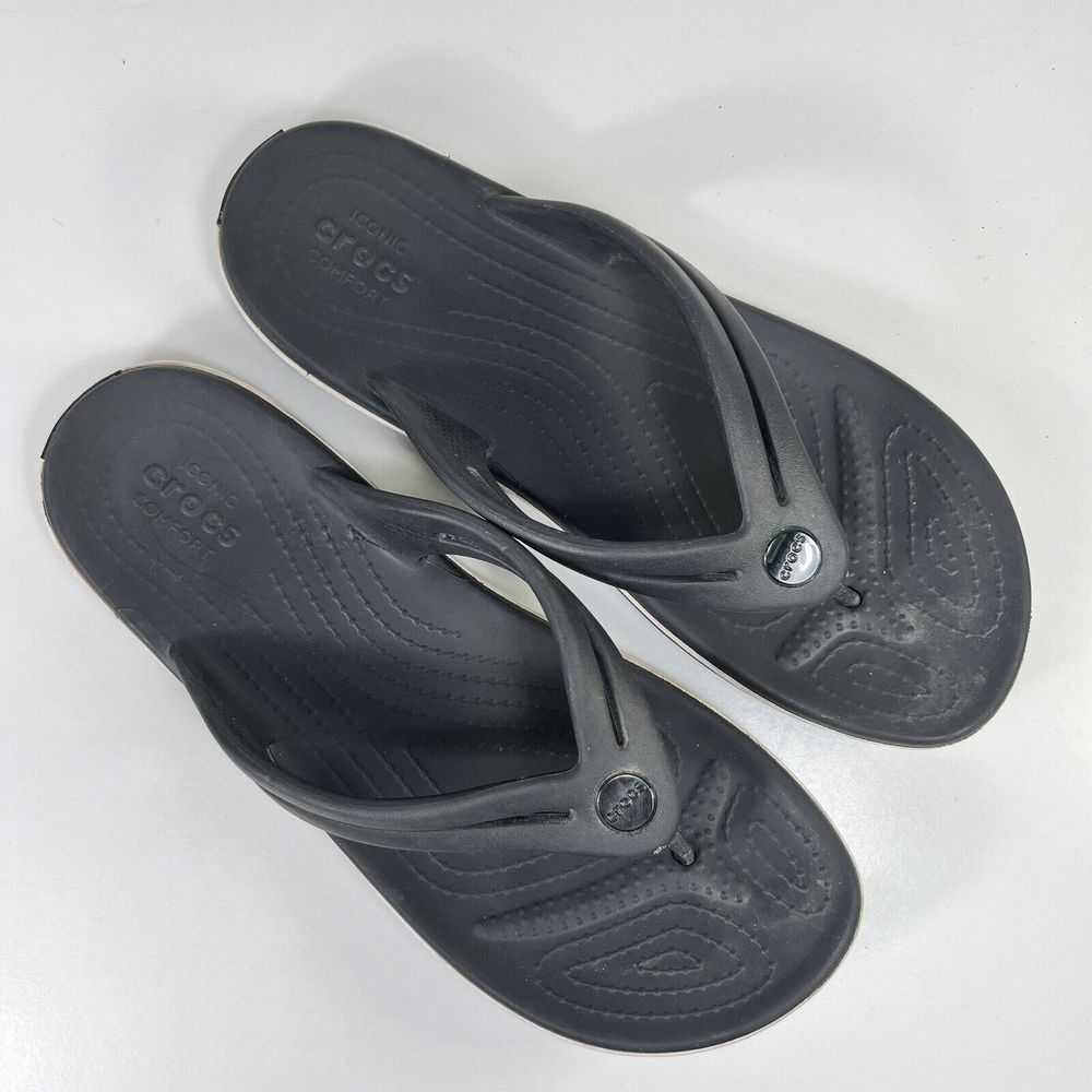 Crocs Womens Size 9 Slip On Thong Black Sandal Iconic Comfort